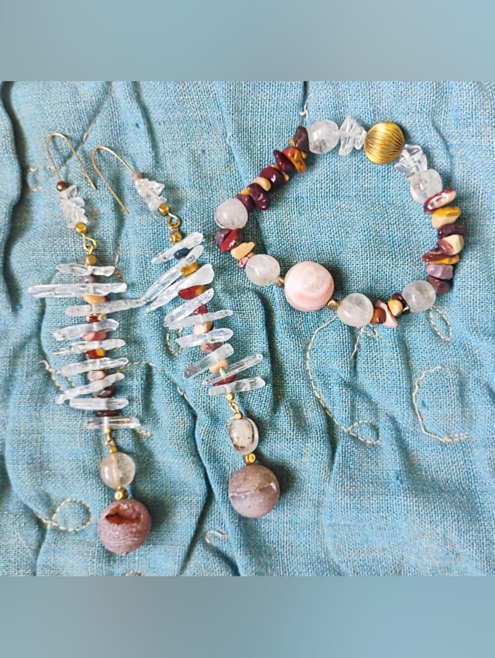 XXL 'Showstopper' Quartz, Mooakite Jasper, and Druzy Statement Earrings - Picture 9 of 9